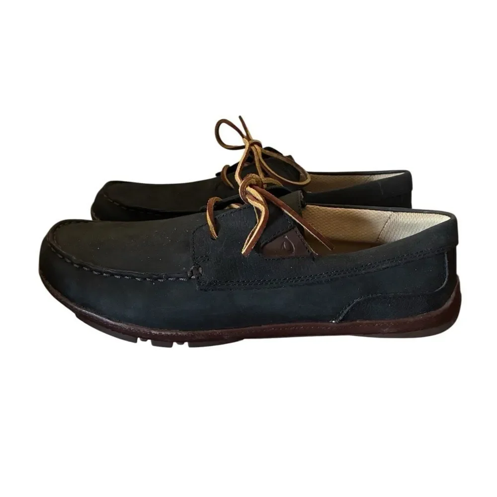 Olukai Black Leather Loafers Men’s Size 8.5